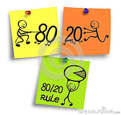 Illustration of 80/20 rule on a colorful notes. Cartoon Illustration
