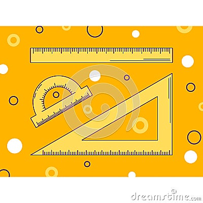 illustration, ruler, triangle and protractor, line art, o Cartoon Illustration