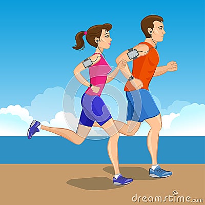 Illustration of a runners - couple running Vector Illustration