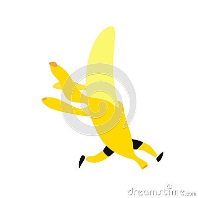 Illustration of a running banana. Vector. Icon of tasty yellow fruit. Flat cartoon style Vector Illustration