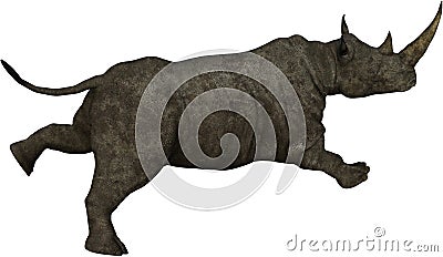 Running Charging Rhino, Rhinoceros, Isolated Stock Photo