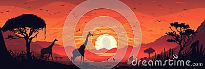 Illustration Safari animal concept sunset in the desert Stock Photo