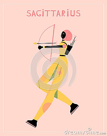 Illustration with Sagittarius - astrological zodiac sign. Abstract print with The Archer Vector Illustration