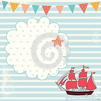 Illustration with sail boat Vector Illustration