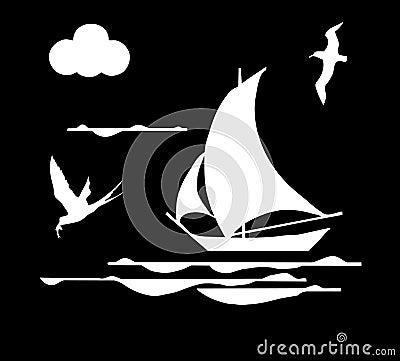 Illustration sailboat in ocean Vector Illustration
