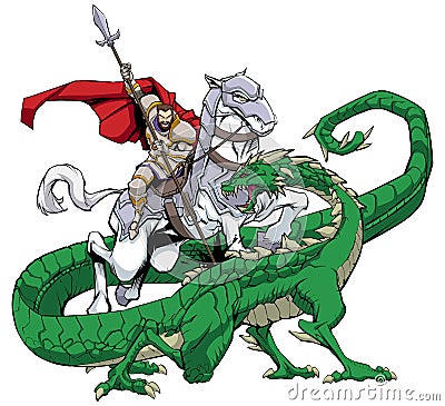 Saint George Slaying the Dragon Vector Illustration