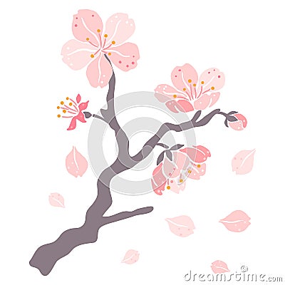 Illustration of sakura branch. Beautiful decorative plant. Vector Illustration