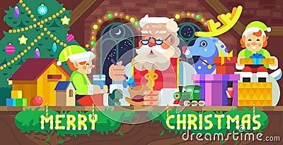 Santa Claus in a workshop Vector Illustration