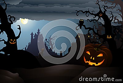 Scary halloween of a haunted house Vector Illustration