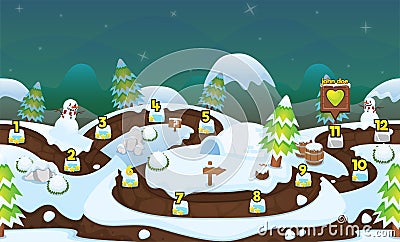 Snowy Winter Game Level Map Vector Illustration