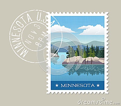 Illustration of scenic lake and forest in Minnesota Vector Illustration