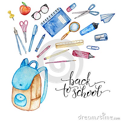 Illustration school backpack school items Vector Illustration