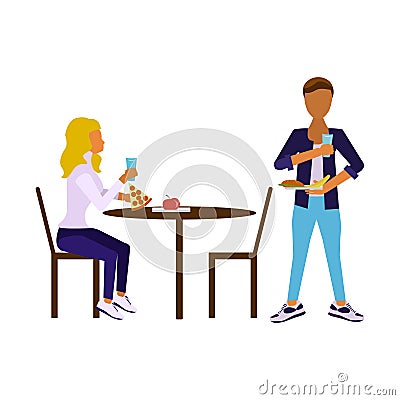 Illustration of school dining-hall with students Vector Illustration