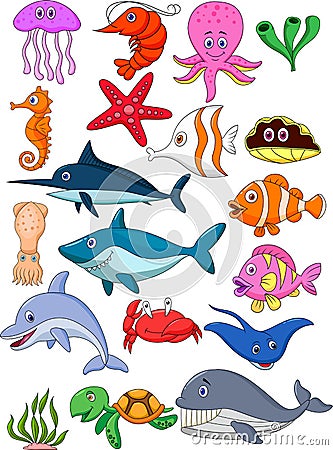 Sea life cartoon set Vector Illustration