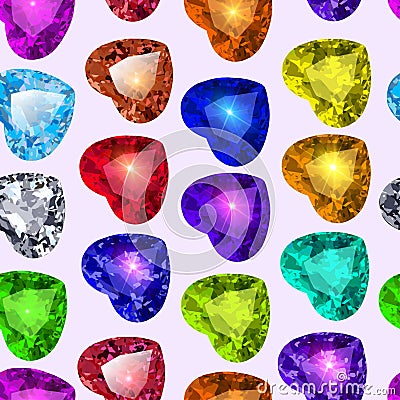 seamless background with colorfu hearts made of precious stones Vector Illustration