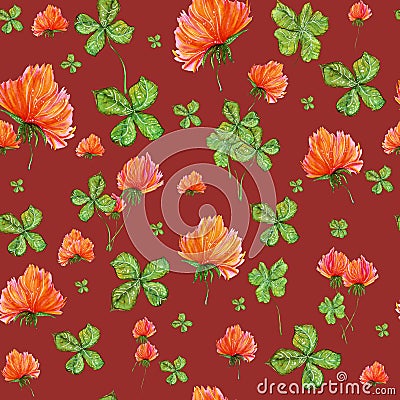 Illustration seamless clover, clover leaves. Field medicinal plants pattern for printing on packaging Stock Photo