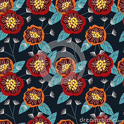 Vintage tone seamless flower pattern Vector Illustration