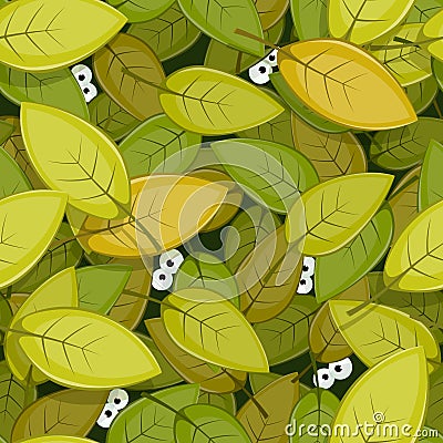 Animal Eyes Inside Green Leaves Seamless Backgroun Vector Illustration