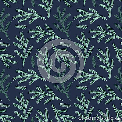 Illustration of a seamless pattern of fir branches. Cute simple style. Suitable for winter holidays and natural Vector Illustration