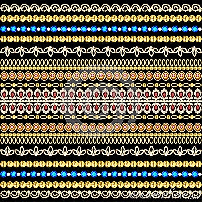 seamless pattern gold jewelry pendants beads borders and gems Vector Illustration