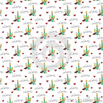 Illustration of seamless pattern love gifts for textile, wrapping paper Stock Photo