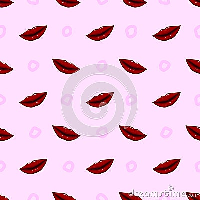 Seamless pattern red lips on purple background Stock Photo