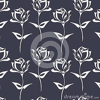 illustration, seamless pattern, white abstract graphic roses on a gray background, print Vector Illustration