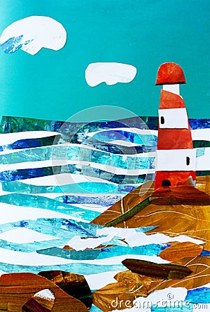 Illustration of seascape with lighthouse Stock Photo