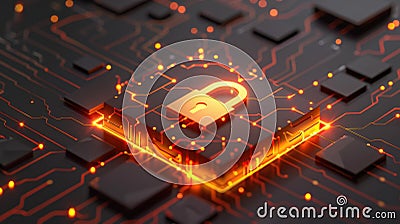 Illustration of a secure lock symbolizing cybersecurity protocols for data protection and privacy Stock Photo