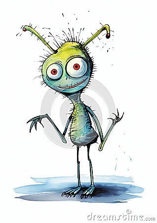 Spiky Ooze and Micro Organisms: A Cartoon Alien's Peculiar Portr Cartoon Illustration