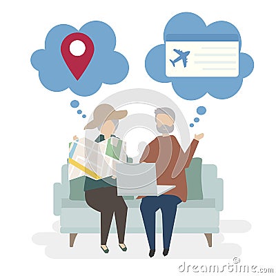 Illustration of senior couple characters with traveling concept Vector Illustration