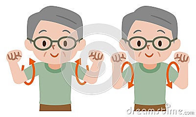 Illustration of a senior man turning his arms and loosening his shoulders Vector Illustration