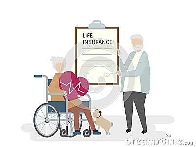 Illustration of seniors with life insurance Stock Photo