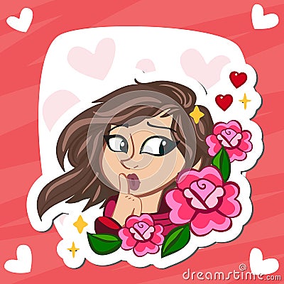 Illustration of sensual red woman lips with finger in shh sign Cartoon Illustration
