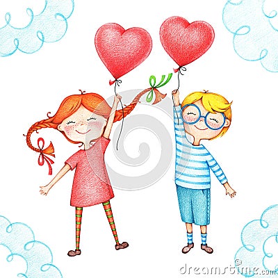 Illustration of sentimental happy couple Cartoon Illustration