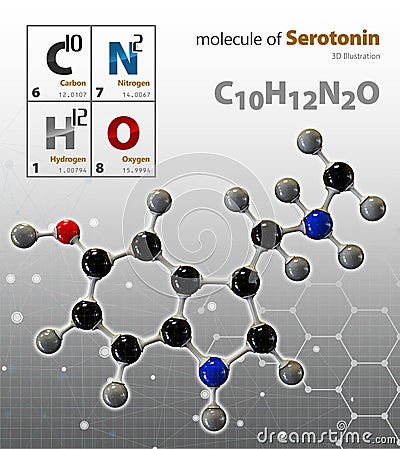 Illustration of Serotonin Molecule isolated grey background Stock Photo