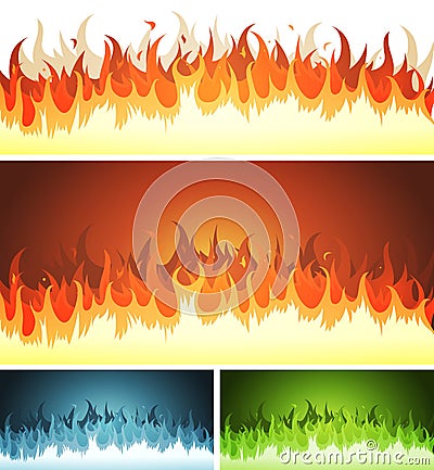 Blaze, Burning Fire And Flames Set Vector Illustration