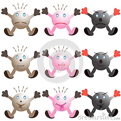 Illustration of set of cartoon monster faces on white background. Stock Photo