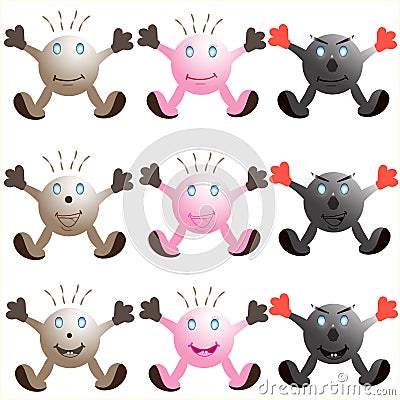 Illustration of set of cartoon monster faces on white background. Stock Photo