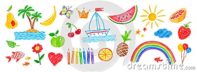 Illustration set of childlike drawings. Vector Illustration