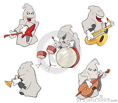 Illustration of a set of cute ghosts Vector Illustration