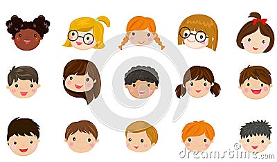 Illustration set of different avatars of boys and girls on a white background Vector Illustration