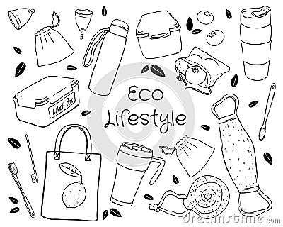 Illustration set eco-friendly objects isolated in white background. Vector Illustration