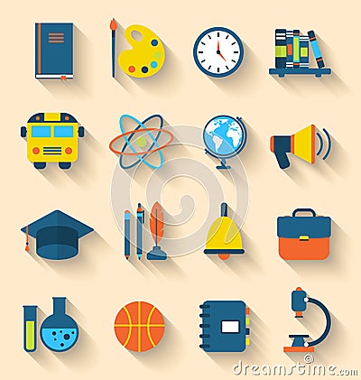 Illustration Set of Education Flat Colorful Icons Vector Illustration