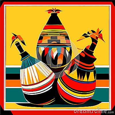 illustration of a set of ethnic vases in a retro style generative AI Vector Illustration