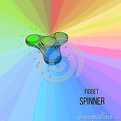 Illustration of Set fashionable trend for teenager. Fidget spinner with hand of hand drawn style with paint splashes Vector Illustration