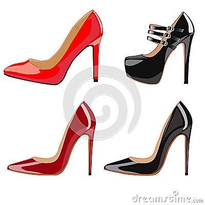 set of female fashionable shoes with heels Vector Illustration