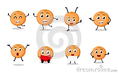 Set of funny orange fruit character cartoon Vector Illustration