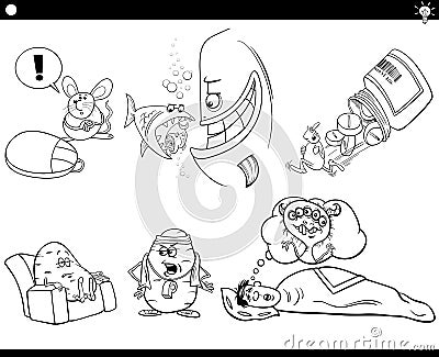 Cartoon concepts or sayings with comic characters set Vector Illustration