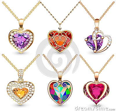 set of pendants with precious stones in the form o Vector Illustration